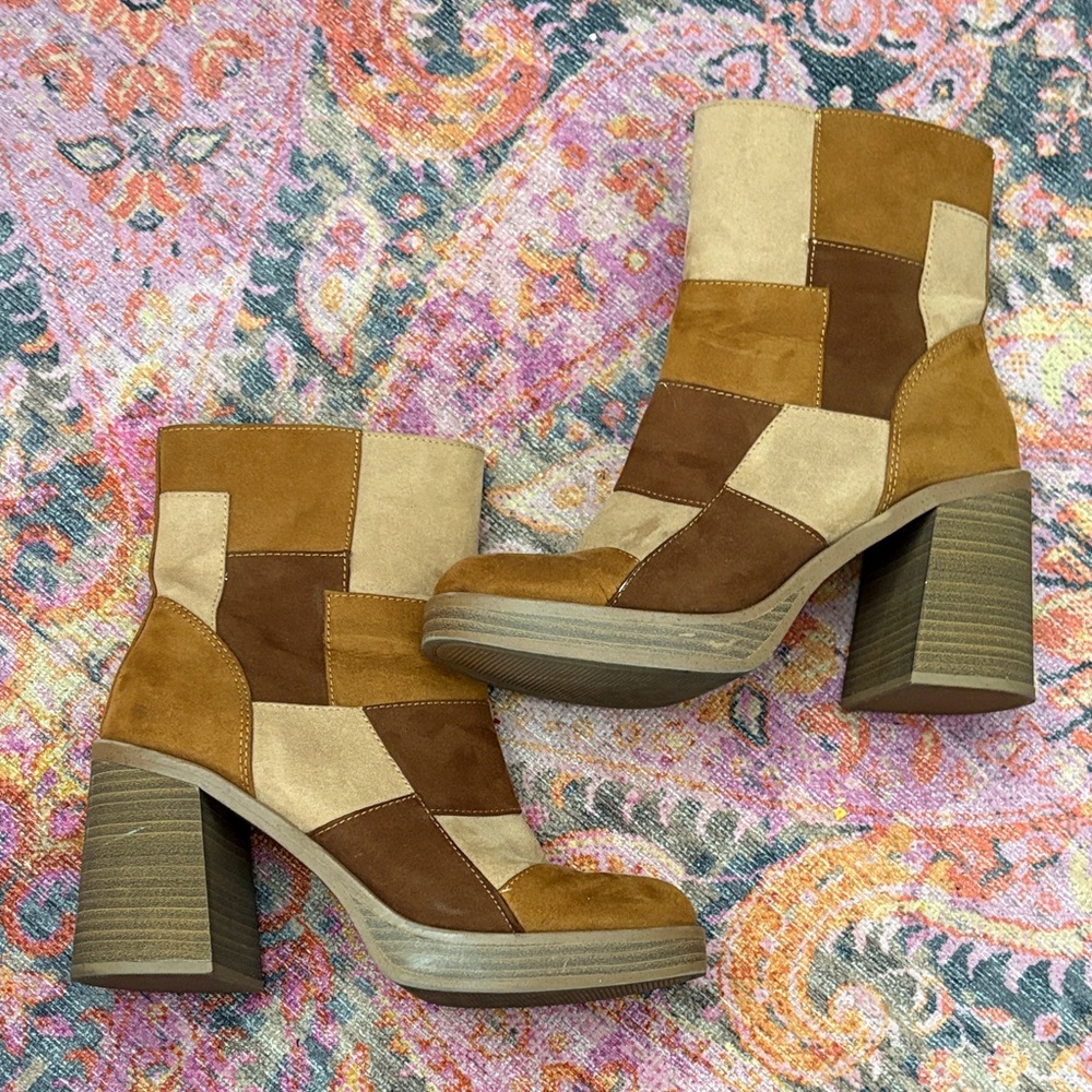 Universal Thread Multicolor Patchwork Heeled Boots - image 1